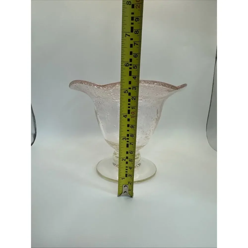 Vintage Pink Hued hand‎ blown glass art bubble glass footed compote dish 2 avail
